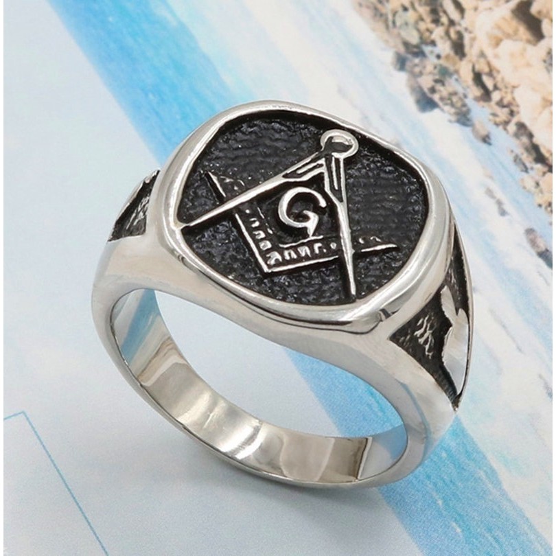 SeuSuk Punk Men's Fashion AG Titanium Ring Masonic Ring Fashion Jewelry For Men