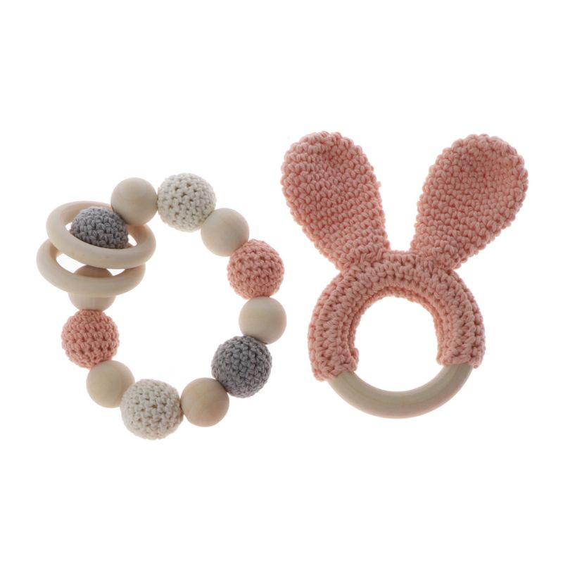 Mary 2Pcs / set Mainan teether Ring Kayu Alami Organik Untuk Bayi