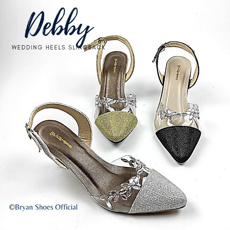 Bryan Debby Heels Pesta Glitter Mote Tears Drop Runcing Jumbo Bigsize Oversize 36-40 41 42 43 Cantik