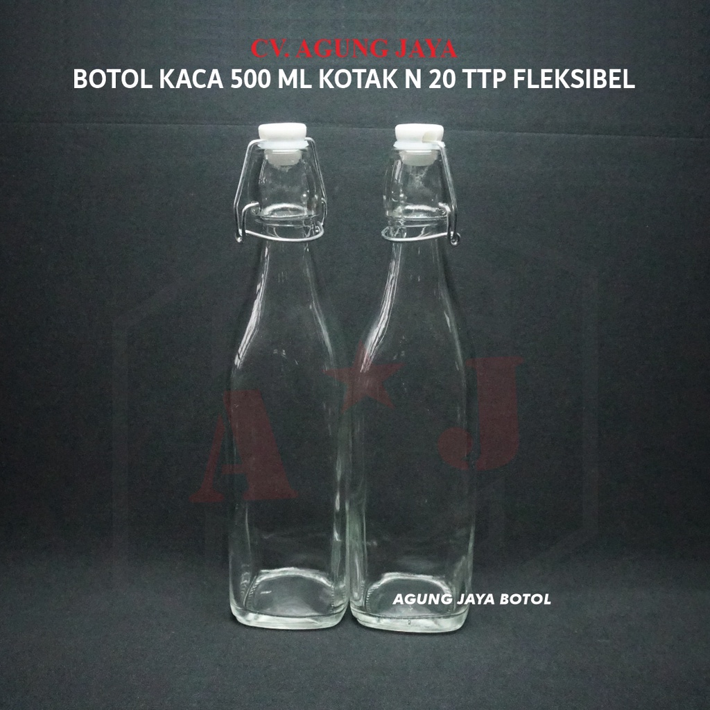 Botol Kaca  500 ml Kotak Tutup Fleksibel