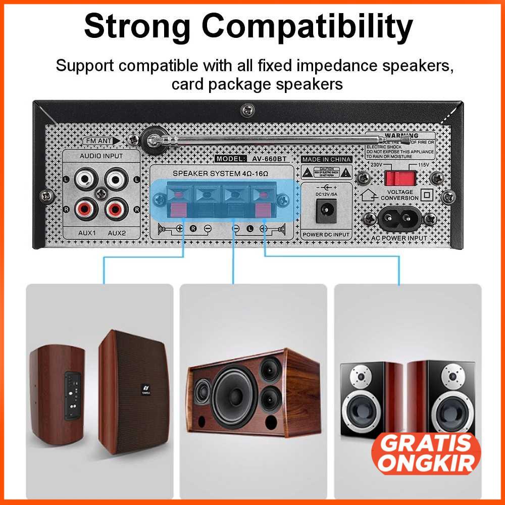 Audio Bluetooth 5.0 DAC Amplifier 2 Ch Remote 2000W - AV-660BT