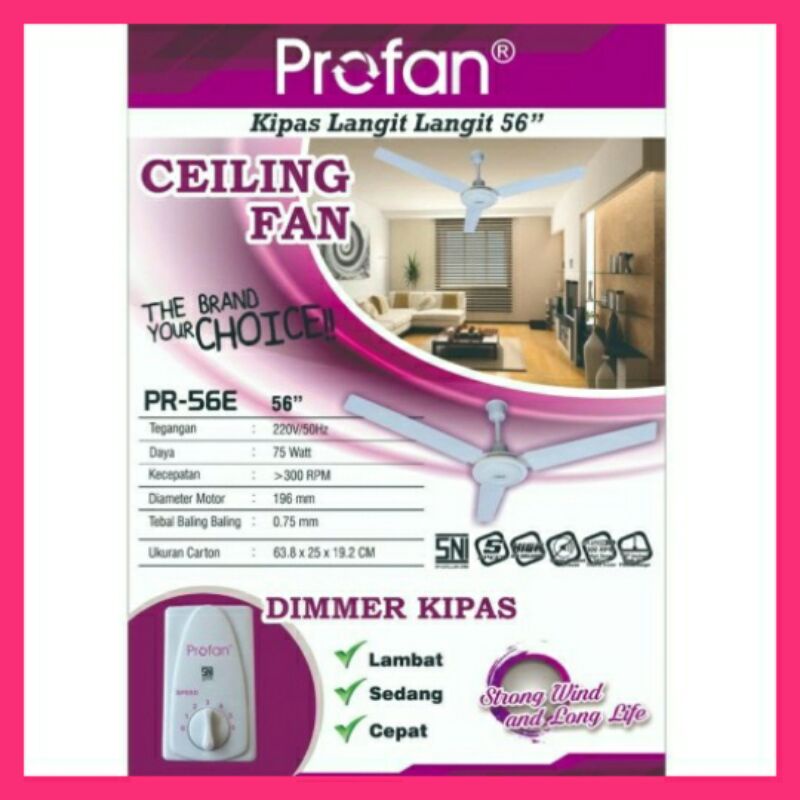 Promo Ceiling Fan PROFAN PR-56E//Ceiling Fan 56inch Murah Garansi Resmi
