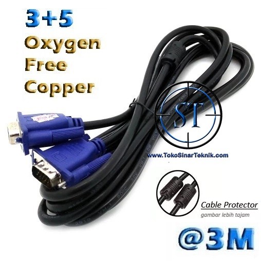 Kabel VGA 3+5 3M OFC Cable Oxygen Free Copper High Quality Male to Male 3 Meter