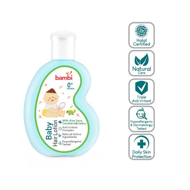 Bambi Baby Hair Lotion With Candlenut, Aloe Vera &amp; Celery 100ml