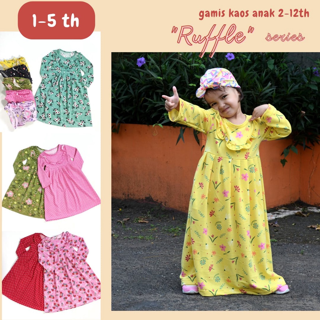 GAMIS KAOS ANAK 1-5 thn + SAKU SAMPING (BASIC RUFFLE series)