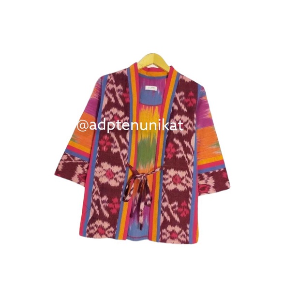 outer tenun / baju atasan kerja wanita motif pelangi tenun endek premium