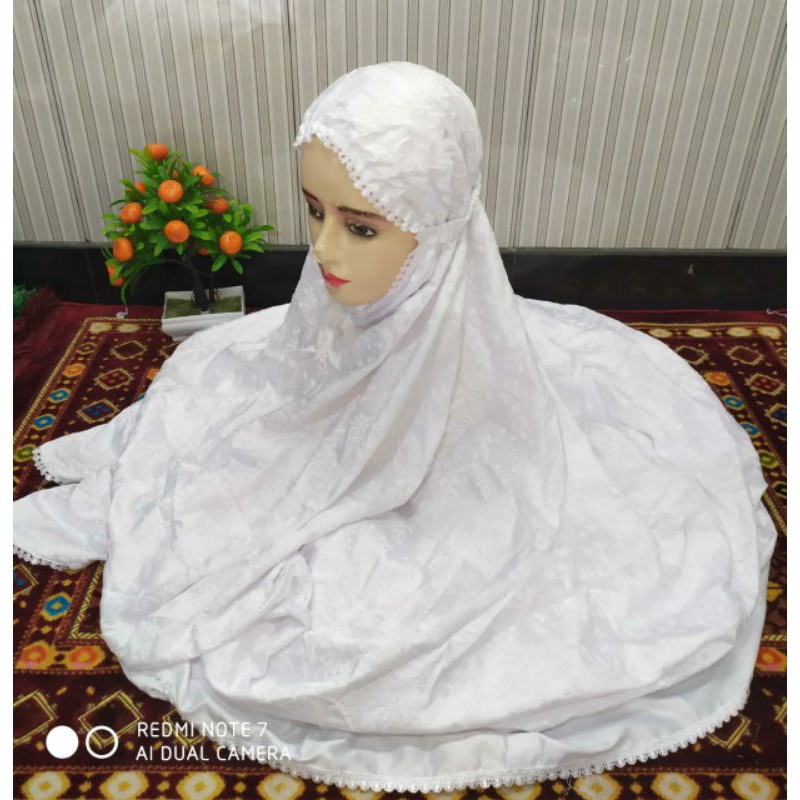 Mukena Terusan Sutra jepang JUMBO polos putih bersih