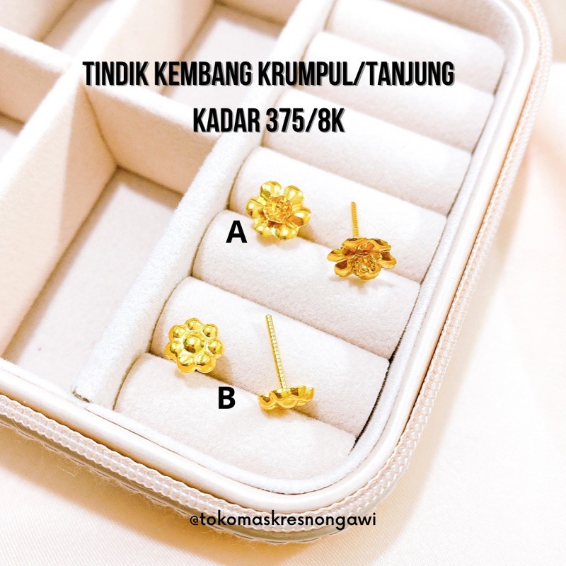 anting tindik emas kembang krumpul &amp; tanjung kadar 375/8k