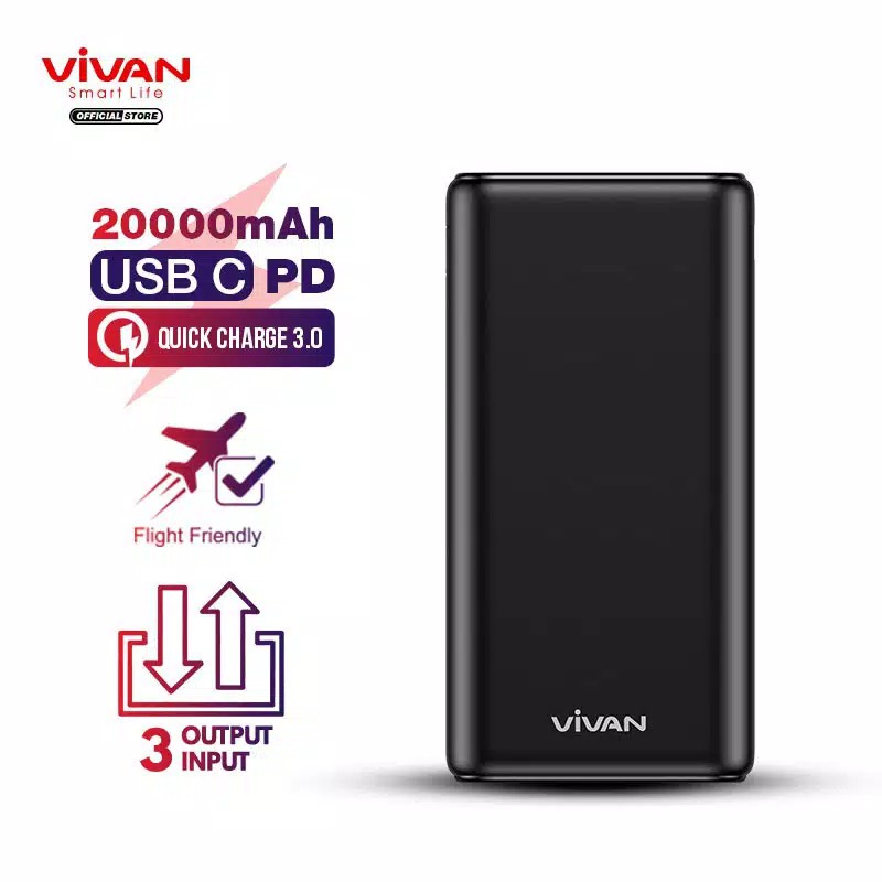 ORIGINAL POWERBANK 20000mah 3 INPUT & 3 OUTPUT QUICK CHARGE - VIVAN VPB-H20S
