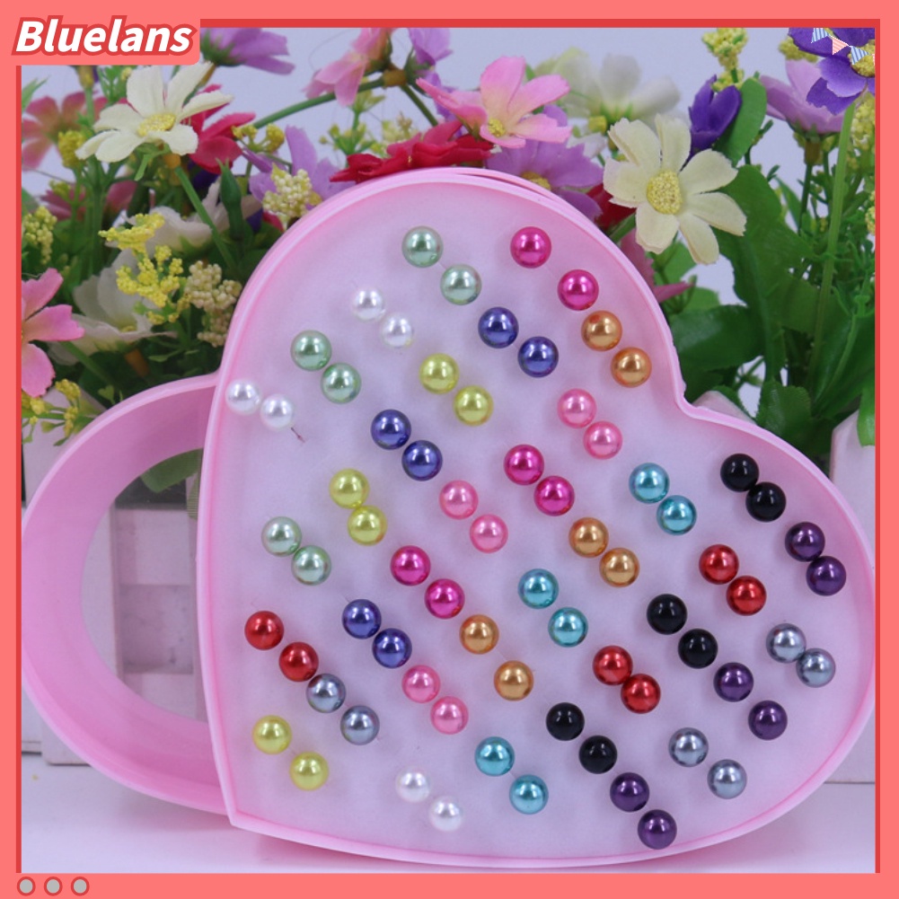 Bluelans 36 Pasang Anting Stud Bahan Stainless Steel Aksen Mutiara Tiruan Warna-Warni