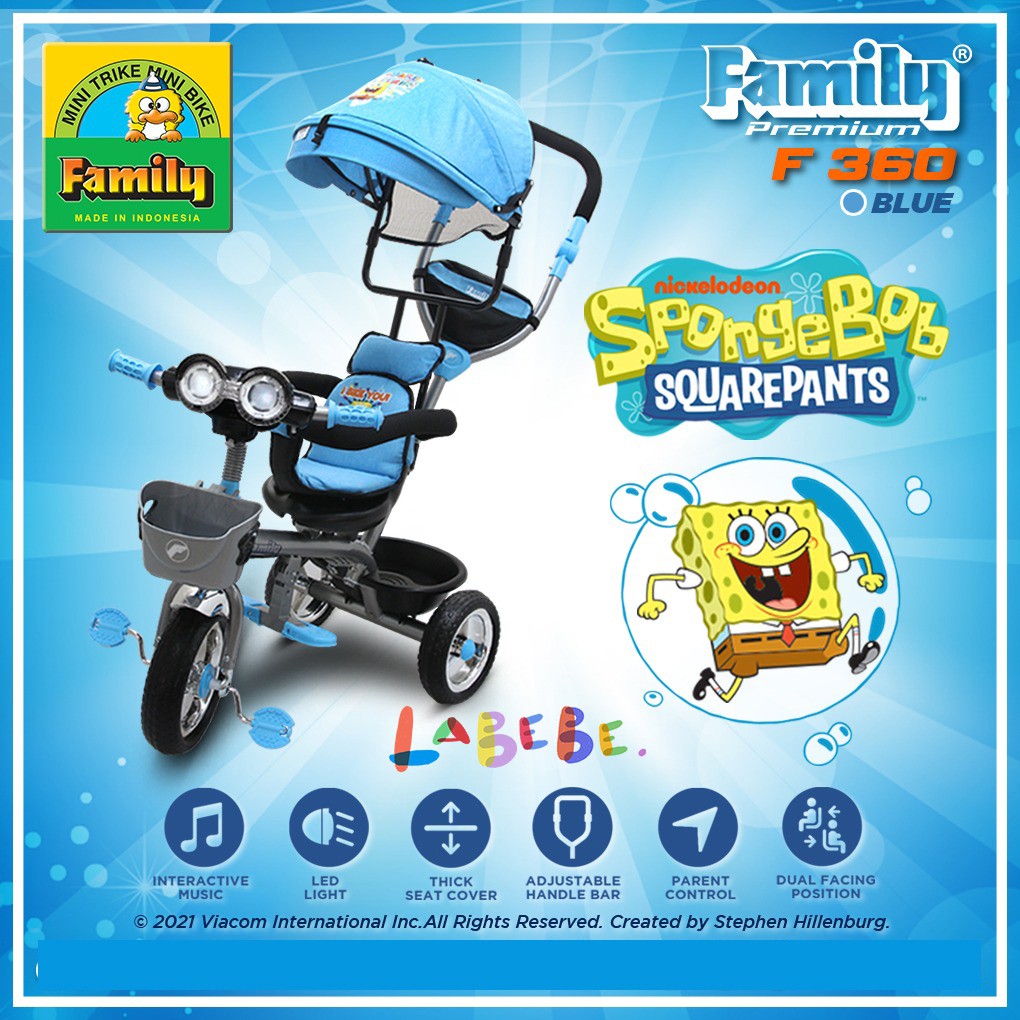 Tricycle Sepeda Roda Tiga Anak FAMILY F 360 F 360H Karakter Nickelodeon Offical
