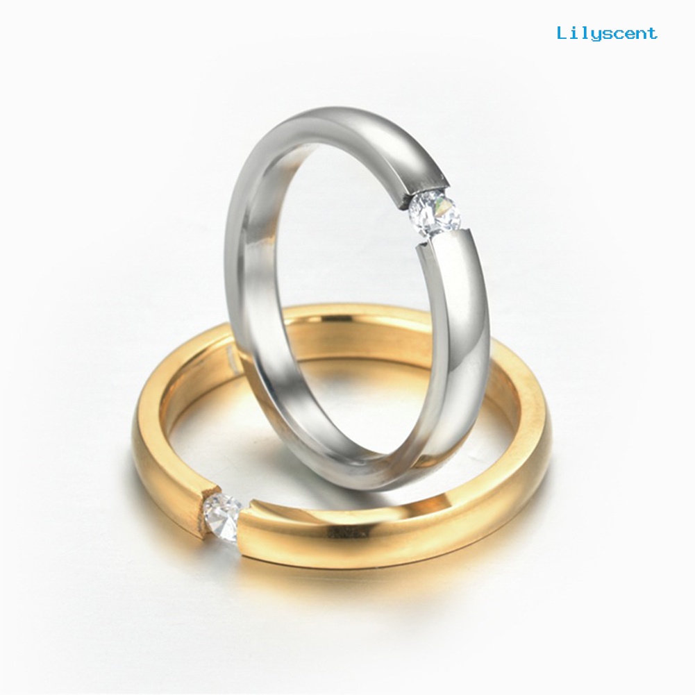 Cincin Bahan Stainless Steel Aksen Cubic Zirconia Untuk Pasangan