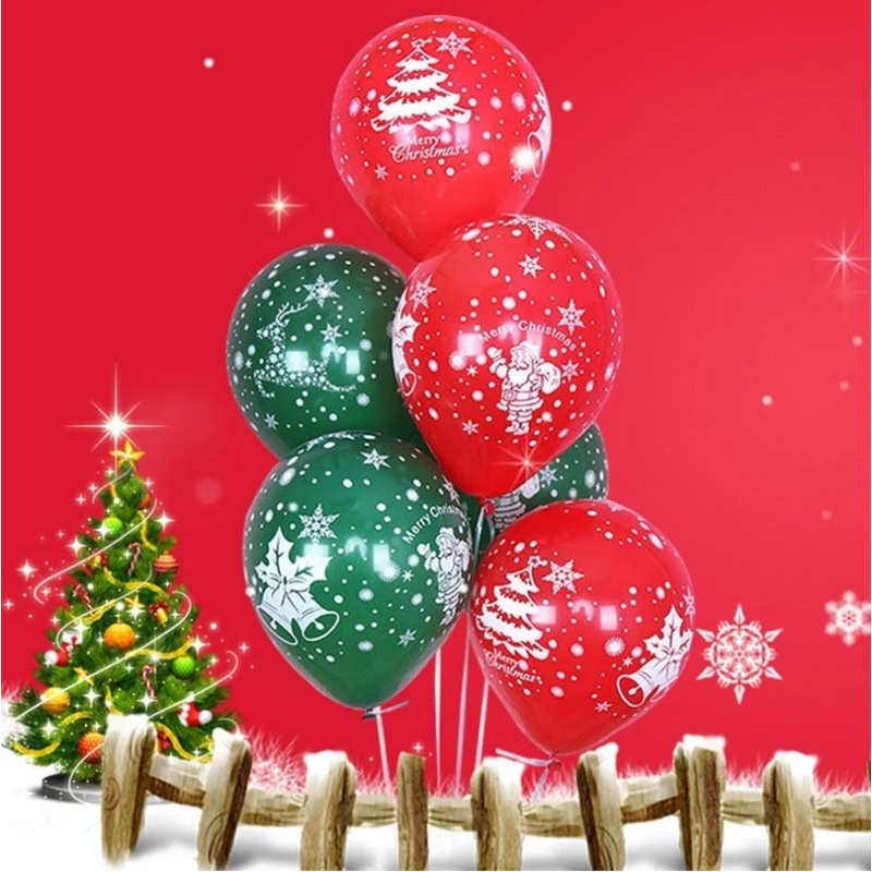 10Pcs Pack Red and Green Color Christmas Latex Print Balloons/ CHristmas Decorations for Santa Claus