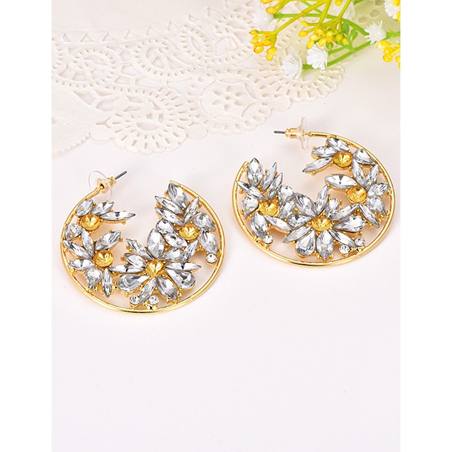 LRC Anting Tusuk Fashion Alloy Diamond Round Earrings F49218