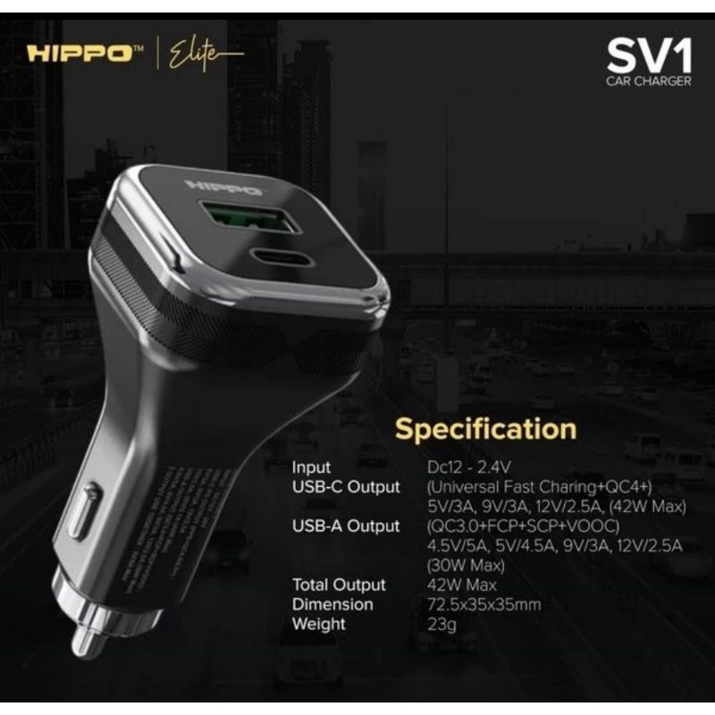 Hippo Elite SV-1 Car Charger Mobil 42W Fast Charging