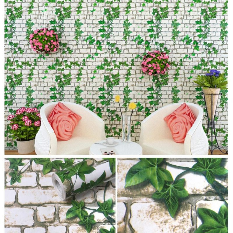 WALLPAPER DINDING MOTIF BATA DAUN PUTIH 10m x 45cm