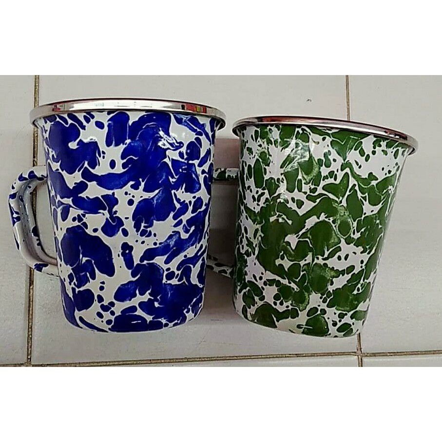 MUG ENAMEL TEBAL  LATTE BLIRIK TEBAL BIRU