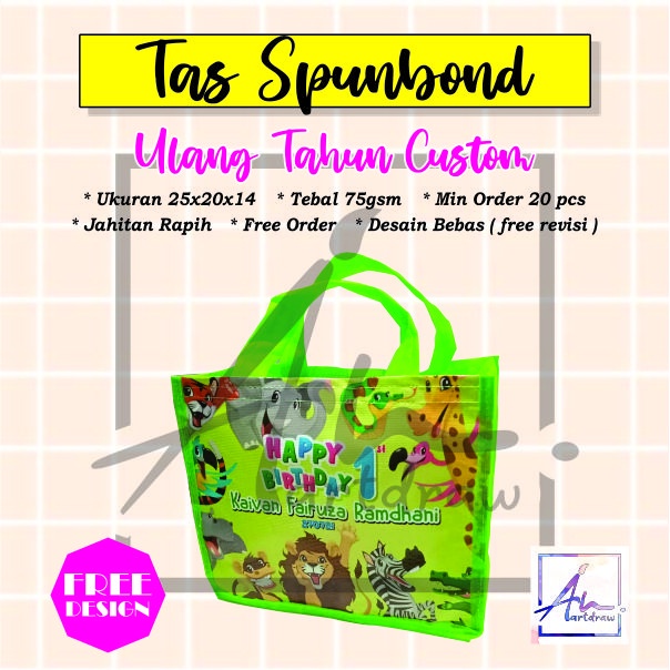 

Tas Spunbond ulang tahun Custom ukuran 25x20 || Minimal order 20 pcs