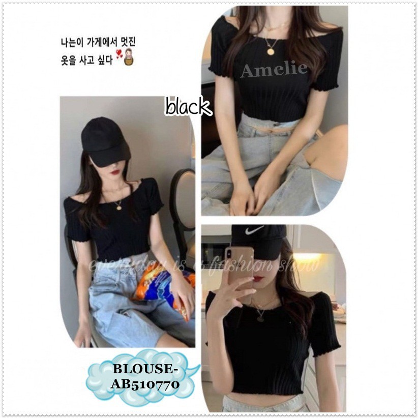 [baju wanita korea]  Sexy Crop Top Baju Atasan Rajut Wanita Blouse Korea Import