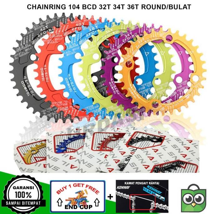 Chainring 32T 34T 36T 104Bcd Round Snail Narrow Wide Bcd 104 Sepeda