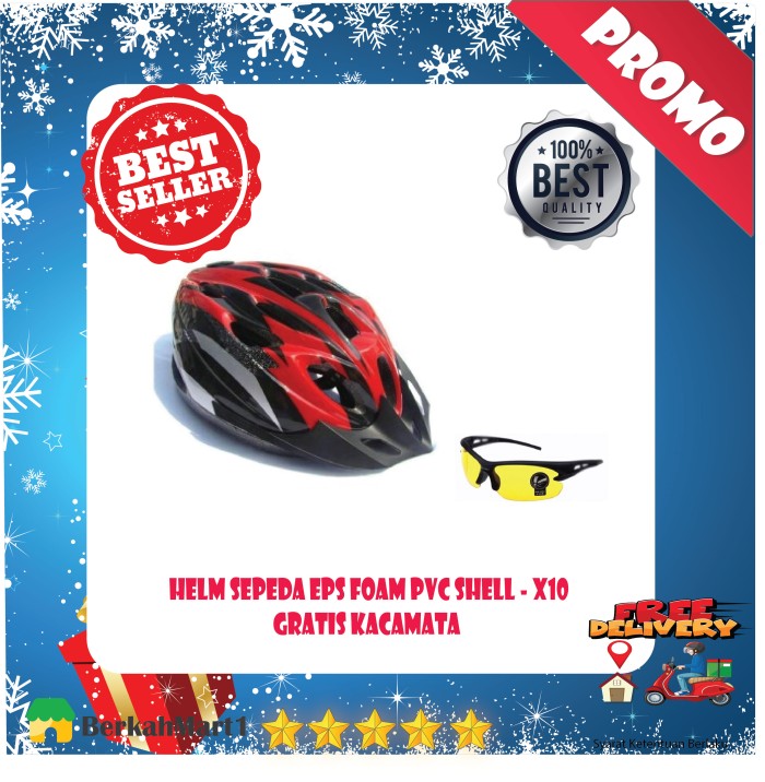 Helm Sepeda MTB Gunung PVC BONUS Kacamata Sepeda Lensa Mercury - Biru