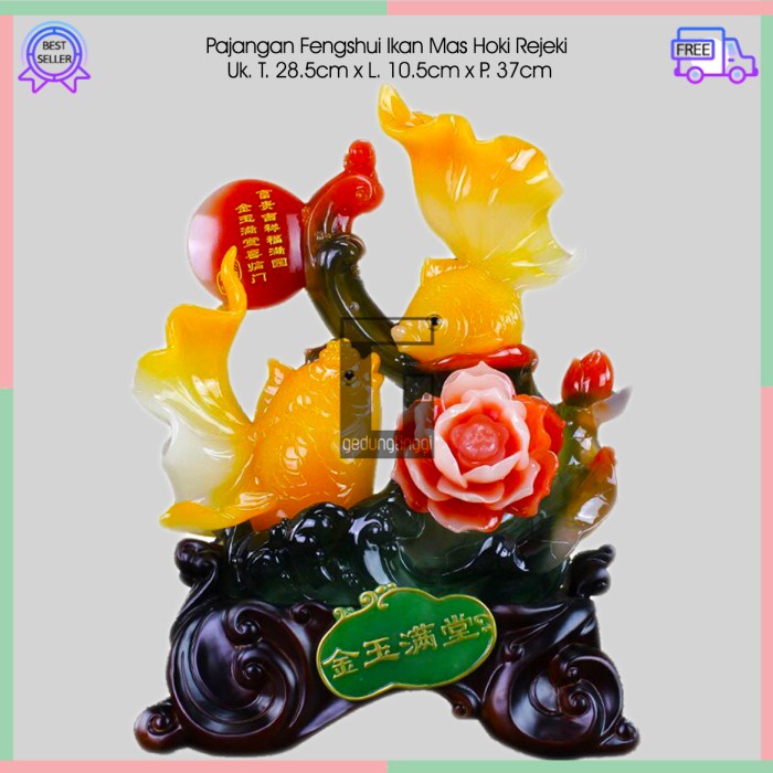 Patung Pajangan Hiasan Hadiah Dekorasi Kado Imlek Fengshui Ikan Mas Emas Koki Koi Bunga Teratai Lotus Gold Fish Resin Fengshui Rejeki Hoki Keberuntungan Rumah Kantor Toko Cafe Ruko Orang Import Cina Ukuran Size Kecil Small Sedang Medium Besar Big XL 3XL