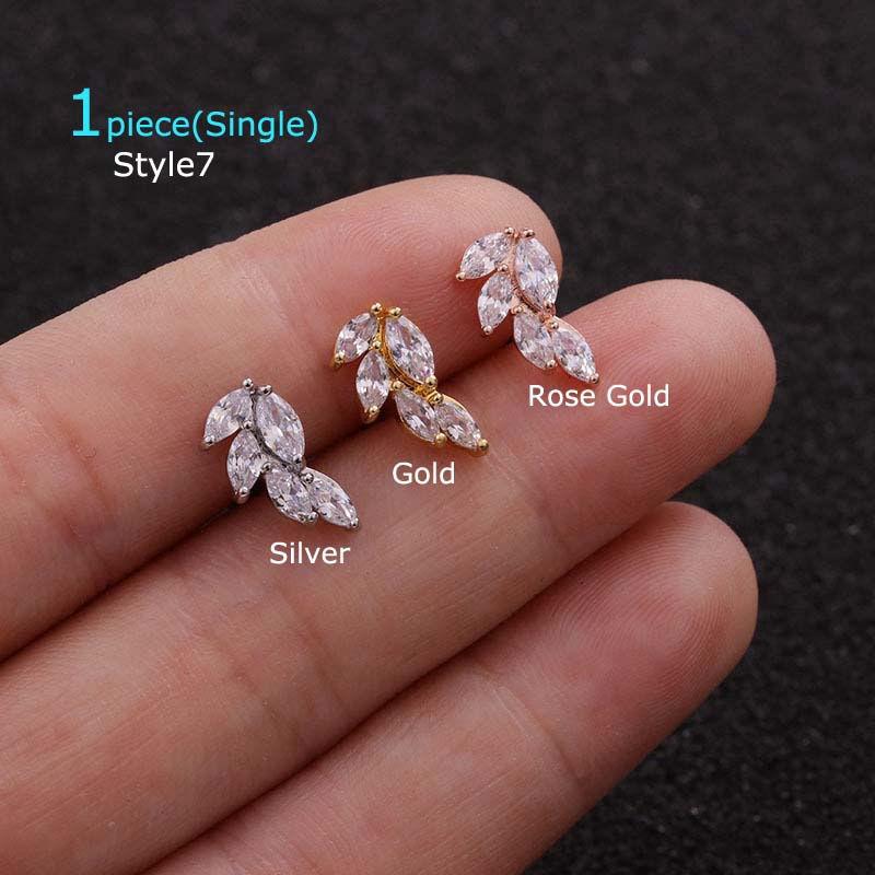 1piece Stainless Steel Earring Stud Snug Tragus Helix Piercing Copper with Zircon