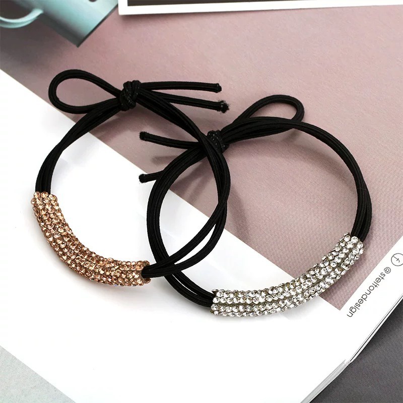 Ikat Rambut Korean Style Murah Rhinestone Hitam Elastis Gelang Tangan Permata Kunciran Karet Aksesoris Rambut Wanita Hair Ties