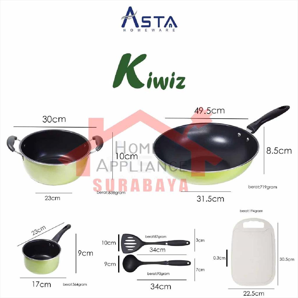 ASTA KIWIZ Panci Wajan Goreng Cookware Set Teflon Anti Lengket 7 PCS