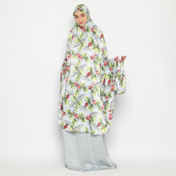 Mukena Jumbo Tatuis Tiara 495 Satin Motif Biru Navy Abu Cokleat Pink - Blue Berkualitas
