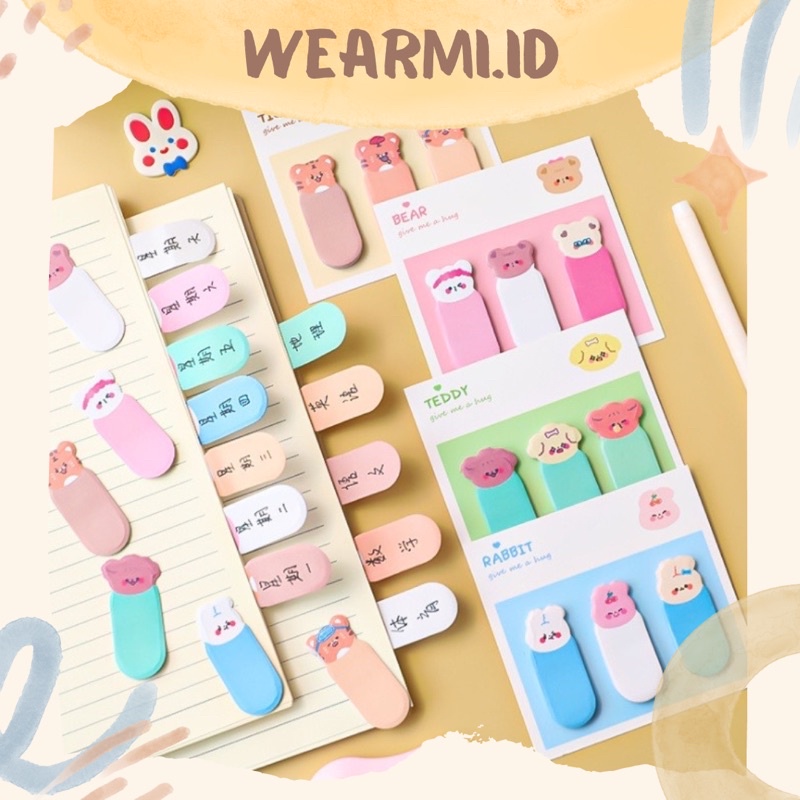 

60 lembar Sticky Notes Animal Head 3 in 1 Rabbit Dog Scrapbook Bujo Jurnal DIY Wearmi