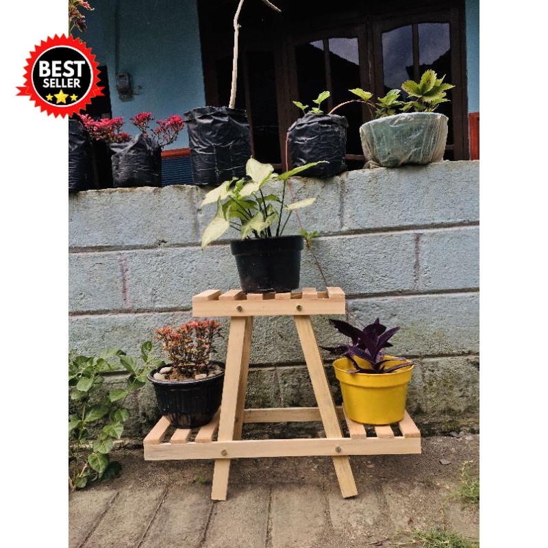 RAK BUNGA SUSUN KAYU MINIMALIS MURAH BERAT 1 KG / RAK TINGKAT 3 POT/TEMPAT POT BUNGA