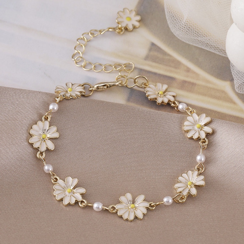 Gelang Desain Bunga Daisy Bahan Alloy Gaya Korea Jepang