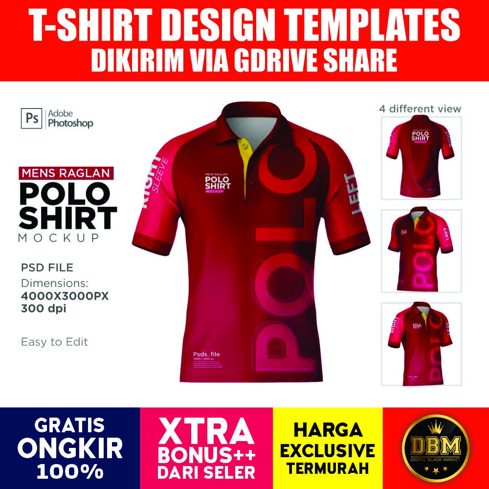 Raglan Sleeve Poloshirt Mockup Set - Photoshop