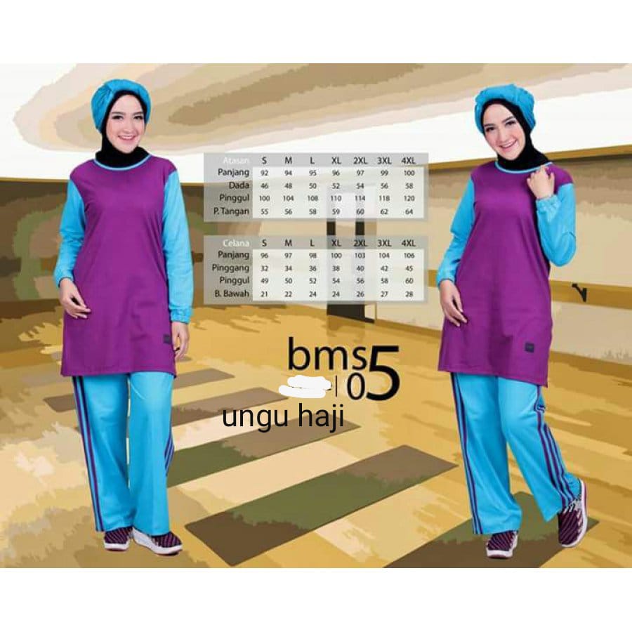 BMS 05 UNGU HAJI BELIEVE Setelan Olahraga Wanita Muslimah Oneset Kaos Sport Senam Jogging Ngegym Kek
