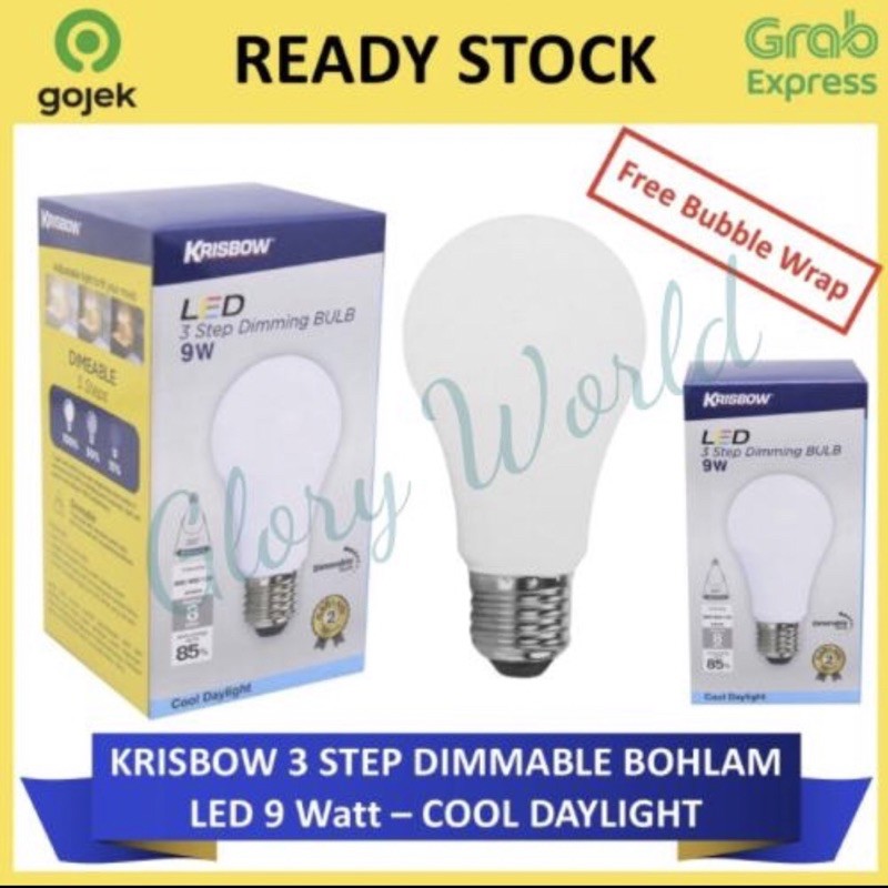 Krisbow 3 Step Dimmable LED 9 watt Lampu Bohlam Dimming Putih 9w 9watt