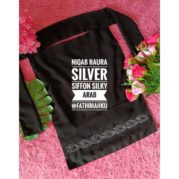 Niqab Haura Silver Sifon Silky Arab/Cadar Bandana Hitam Couple