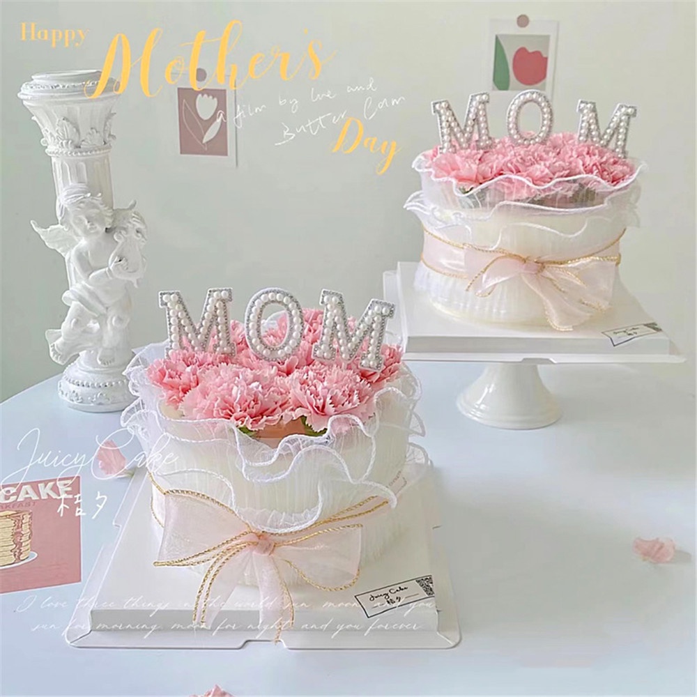 Dekorasi Kue DIY Bentuk Buket Mutiara Tulisan Happy Mother 's Day