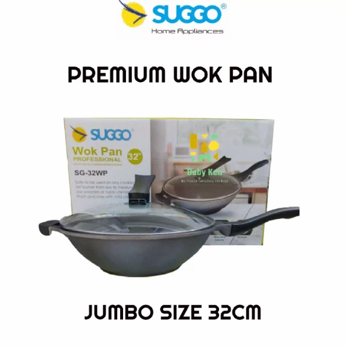 Panci SUGGO Wok Pan 32 Cm + Tutup Kaca & Anti Lengket