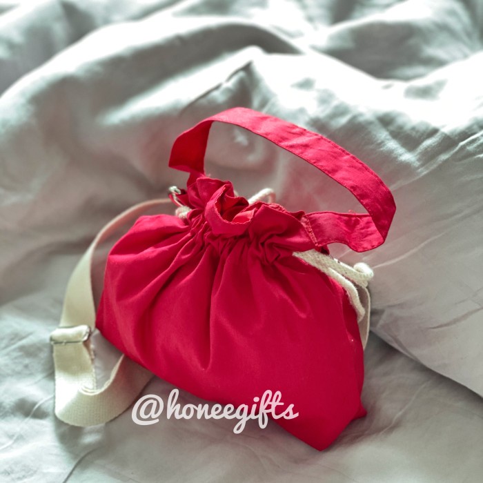 

✨ BISA COD ✨ Mini pouch cute hand bag serut goodie natal imlek christmas merah gift - Polos
