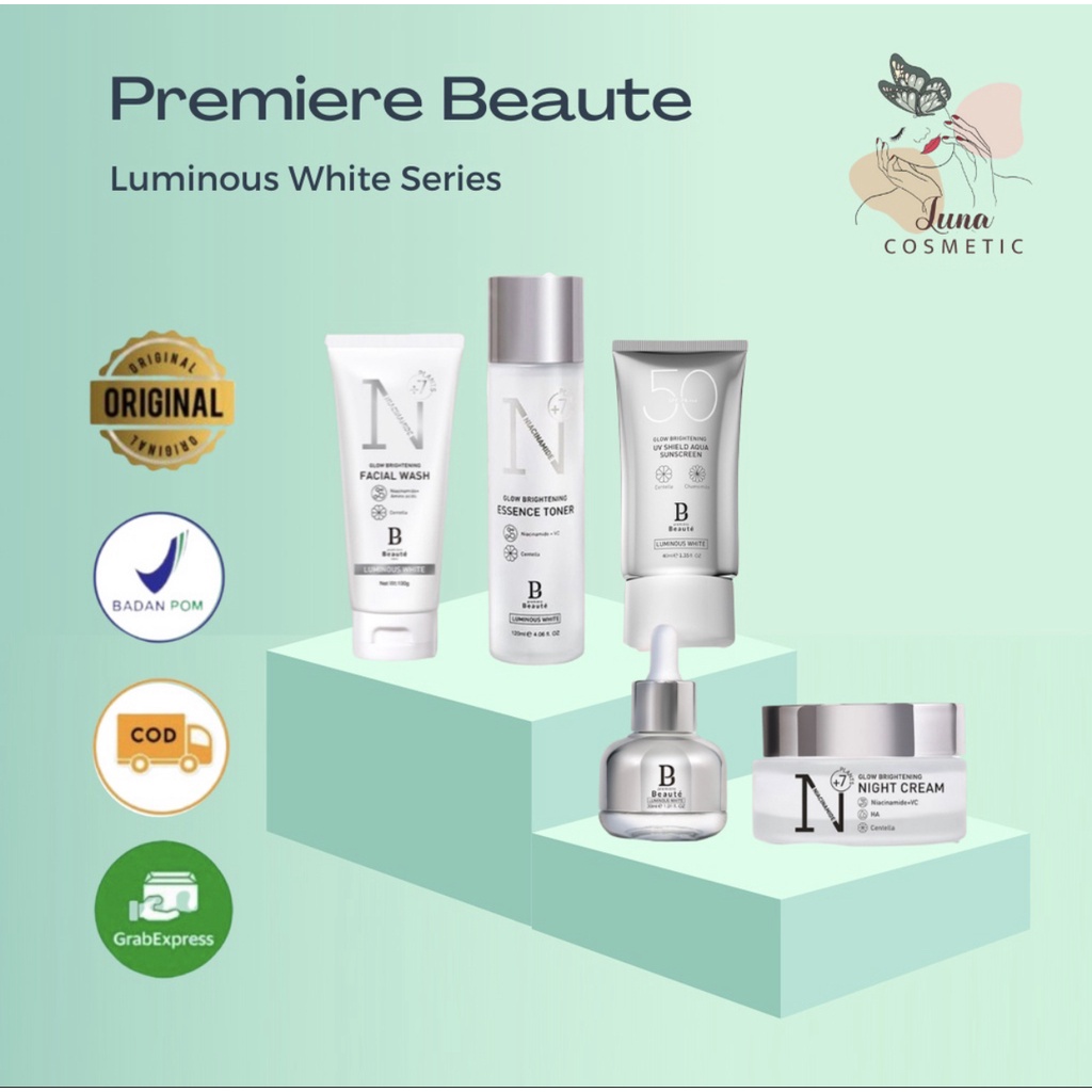 Premiere Beaute Luminous White Series Paket - Serum Essence Toner Facial Wash Night Cream Sunblock