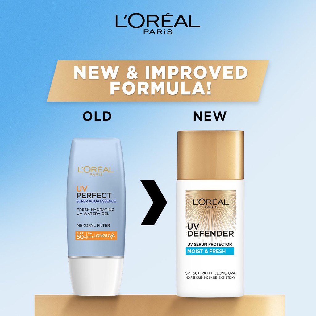Loreal UV Defender Moist & Fresh Super Aqua Essence 50ml 30ml 7ml Sachet Sunscreen