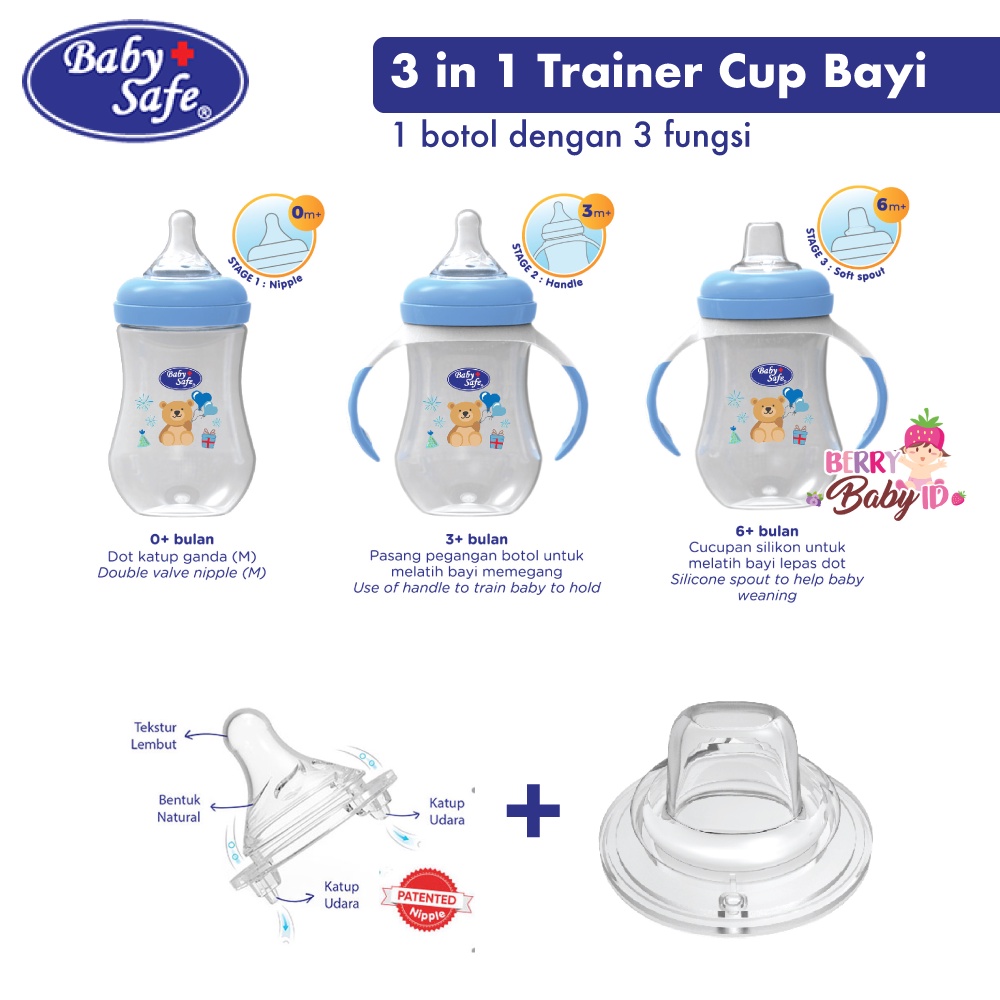 Baby Safe 3 Stage Feeding System WN30 Botol Susu Bayi Wide Neck 250ml Berry Mart