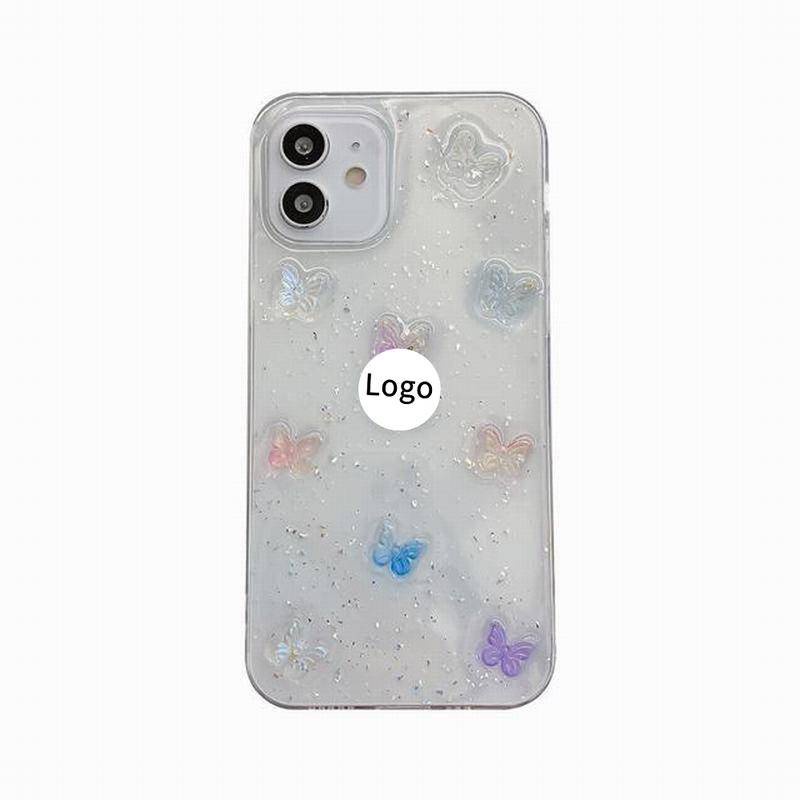 Soft Case TPU Transparan Glitter Kupu-Kupu Untuk iPhone 13 12 11 Pro MAX Mini X XS MAX XR SE 2022 2020 7 8 Plus