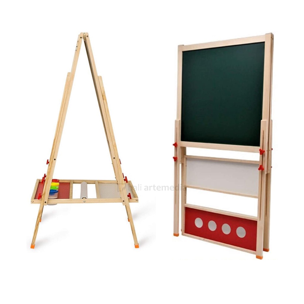 Kid Wooden Easel Double Sided Whiteboard &amp; Chalkboard