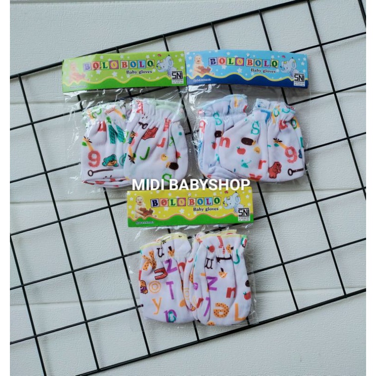 1 Set Sarung Tangan dan Kaki Bayi Motif Alphabet Bolo Bolo SNI