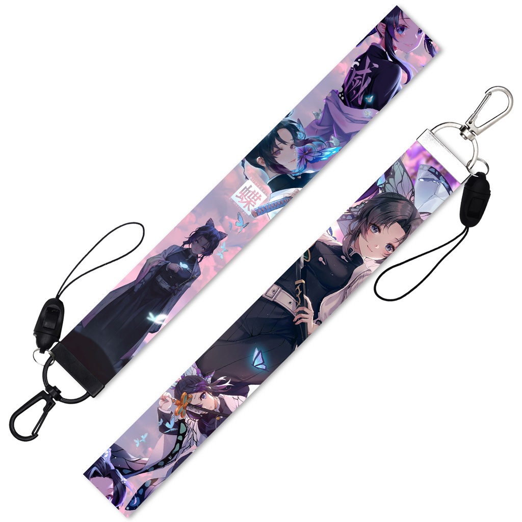 Tali Lanyard Panjang Kombinasi Gantungan Kunci Desain Ghost Killing Blade Butterfly Forbearance Dapat Dilepas Untuk Ponsel
