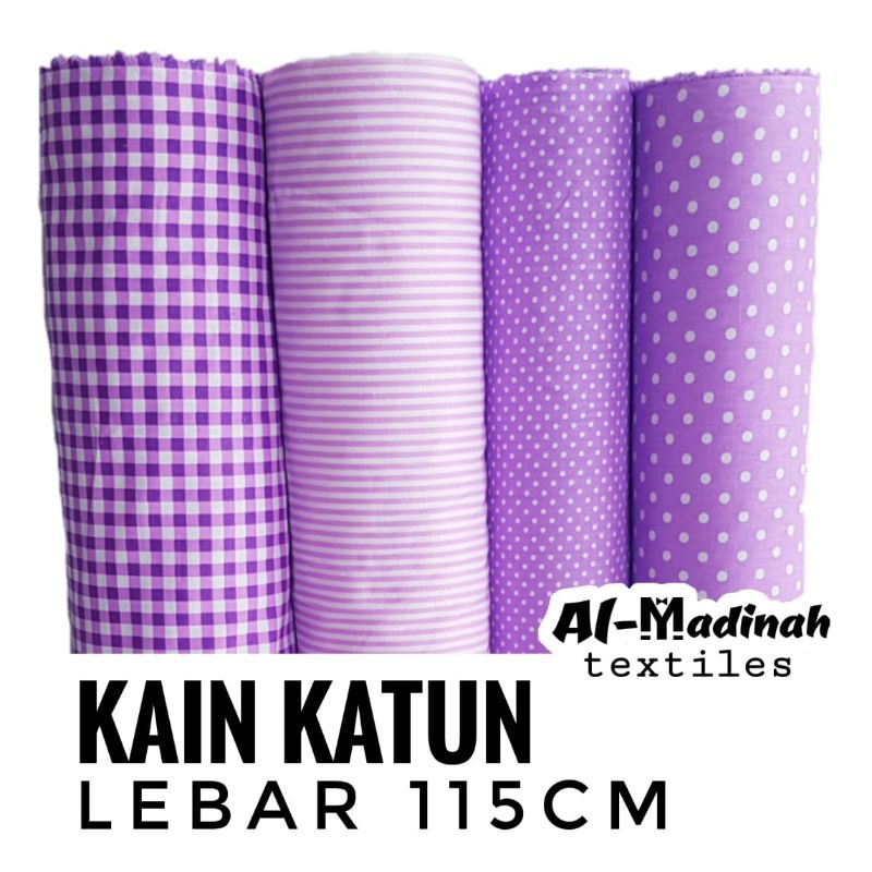 KAIN KATUN WARNA LILAC METERAN // MOTIF KOTAK, SALUR STRIP BLASTER, POLKADOT