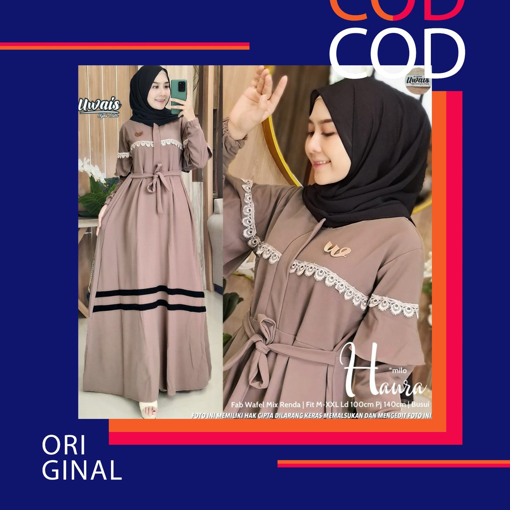 SIAP KIRIM   Haura Ori by Uwais Gamis Maxi Dress Waffle mix Renda