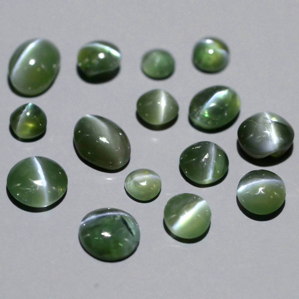 Lot 2.07tcw Round &amp; Oval Cabohon Natural Green Sharp Cat's Eye ALEXANDRITE AXD004
